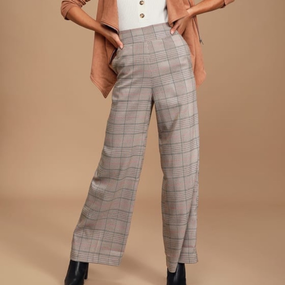 Wide leg plaid pants